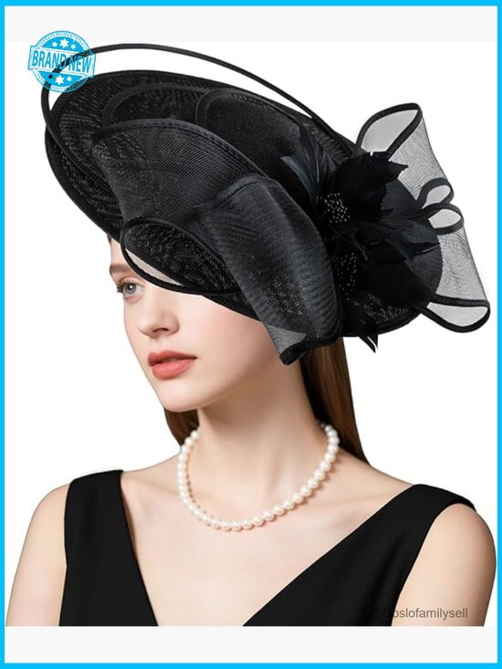 Vintage Derby Fascinator Hat Handmade Linen Feather Wedding Tea Party Church main image 5